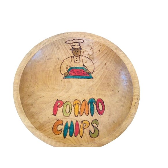Vintage Wood Potato Chips Popcorn Wood Bowls Set of 2 Movie Night Party Theme - Picture 2 of 5